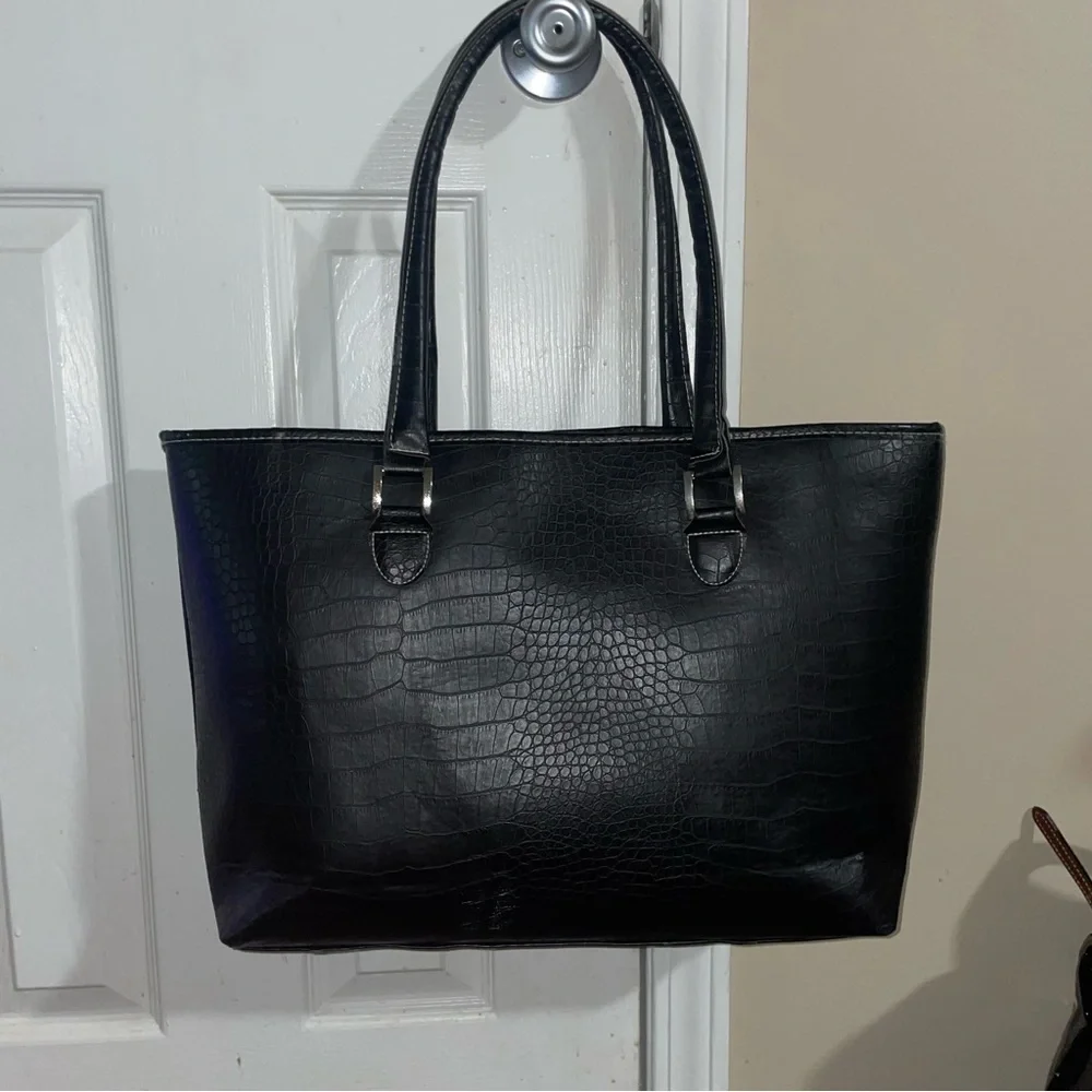 BOB MACKIE Tote Large Faux Crocodile‎ Leather Black Tote Bag Travel Tote